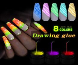 7MLBottle 8 Colours Stretch Drawing Glue Luminous Spider Nail Gel Painting Gel Light and Dark Different Effect 2020 New Items1898441