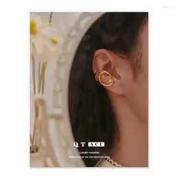 Backs Earrings Brass Plated 18K True Gold Ins Small And Gentle Style Shell Beads Inlaid Line Earbone Clip No Earhole Simple