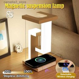 Desk Lamps LED Anti-Gravity Table Light Stepless Dimming Suspended Lamp Wireless Charging Desk Light for Bedroom Livingroom Lighting Q231104