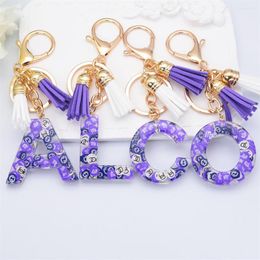 Keychains 26 Letters Constellation Symbol Slice Resin Keychain Charms Women Handbag Ornaments With Tassel Key Ring Accessories Gift