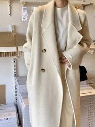 Women' Blends White Women Double sided Cashmere Coat Long Fashion Autumn Winter Elegant Loose Warm Tweed Jacket Woollen Coats Female 231102