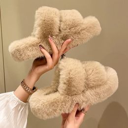 Slippers Warm Fluffy Home Slippers Women Winter Fur Slippers For Women Flat Platform Cozy Fuzzy House Indoor Shoes Korean Slides 231102