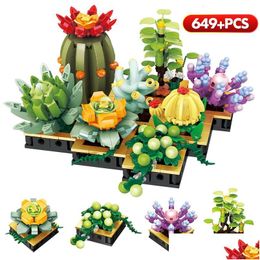 Blocks 649Pcs Mini Bouquet City Succents Set Potted Plants Series Model Building Home Decoration Bricks Toys For Children Gift Drop Otsrh