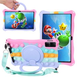For Xiaomi Redmi Pad 10.6 inch MiPad 6/5 Pro Case Soft Bubble Silicone Handle 360 Rotating Stand Cover Kids Shockproof Cases with Shoulder Strap