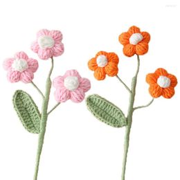 Decorative Flowers 2 Pcs Artificial Fake Puff 6 Head Knitted Flower Bouquet Faux DIY Arrangements For Wedding Bridal Home