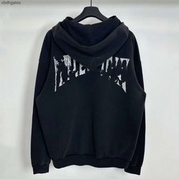 Balenciiaga Hoodies Hoodie Sweater b Family High Edition 23ss Paris Made Old Back Letter Zipper Unisex Autumn Coat