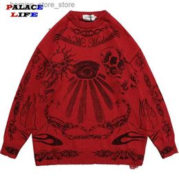 Maglioni da uomo maglione oversize uomo donna Harajuku cranio graffiti retrò vintage maglione lavorato a maglia unisex pullover in cotone 2021 autunno e inverno Q231103