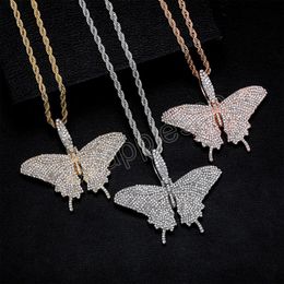 Men Butterfly Iced Out Bling Rhinestone Pendant Necklace Alloy Chain Necklaces Hiphop Fashion Jewelry