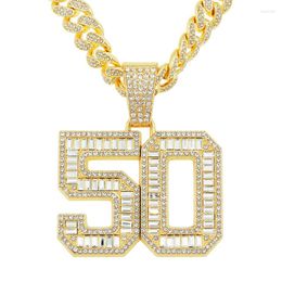 Pendant Necklaces Hip Hop Iced Out Full Rhinestones Cuban Link Chain Gold Color Number 50 Necklace For Men Women Rapper Jewelry Gift