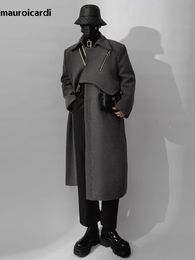 Men' Blends Mauroicardi Autumn Winter Long Warm Soft Grey Woollen Trench Coat Men Luxury Overcoat Designer Clothes 2023 231102