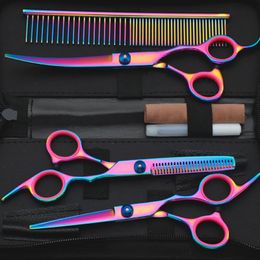 Scissors Shears Straight Thinning er Curved Purple Dragon Pet Stainless Dog Groomming Kit 231102