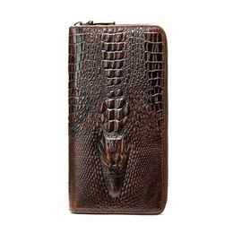 Wallets Men's Long Wallet Crocodile Pattern Business Multi-card Slot Large-capacity Hand-held First Layer Leather Zipper