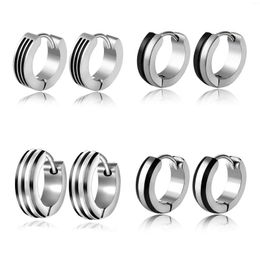 Hoop Earrings 1-2 Pairs Stainless Steel Classic Black Stripes For Lovers Womens-Mens Stud Piercing Jewelry Set