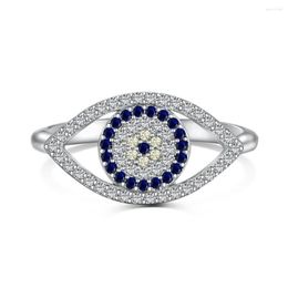 Cluster Rings Full Zircon Devil's Eye For Women S925 Sterling Silver White Gold Plated Blue Eyes Fine Jewelry Drop