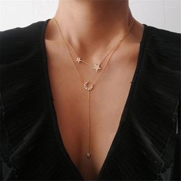 Pendant Necklaces Vintage Multi Layered Necklace For Women Bohemian Crystal Star Moon Gold Color Collar Jewelry