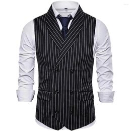 Men's Vests Vest Classic Fit Double Breasted Tuxedo Waistcoat Retro Striped Printed Lapel Gilet Mens Suits High Quality Suit Male