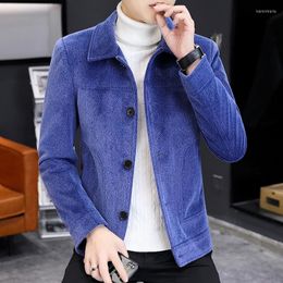 Men's Jackets Blue Velvet Winter For Mens Style Warm Plush Bomber Micro Suede Short Fashion Korean Clothing 2023 Beige