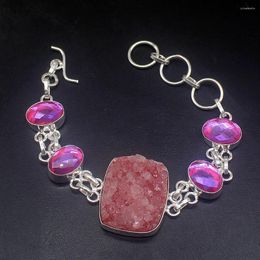 Link Bracelets Hermosa Jewellery Natural Titanium Druzy Mystical Topaz Silver Colour Charms Chain Links For Women 20cm 20234896