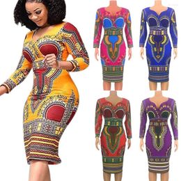 Ethnic Clothing African Dresses For Women Dashiki Print Tribal Fashion V-neck Ladies Clothes Casual Sexy Dress Robe Party