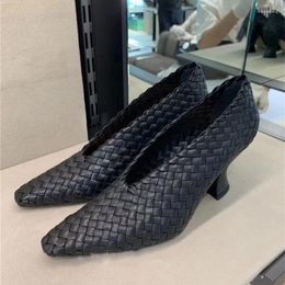 Dress Shoes Spring And Summer Woven Sheepskin Women Square Toe Fashion High Heels Ladies Comfortable Casual Single Zapatos Mujer