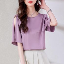 Women's Blouses Ladies Sexy Purple Black Shirts Summer Short Sleeve Hollow Out Fashion Women 2023 Elegant Female Casual Tops Pullovers