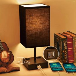 Table Lamps Touch Control Lamp Small Bedside With 2 Outlets 3 Way Dimmable Rechargeable Usb Light Fixture For Bedroom