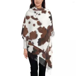Scarves Spotted Brown Farm Animal Skin Tassel Scarf Women Soft Cowhide Leather Texture Shawls Wraps Lady Winter
