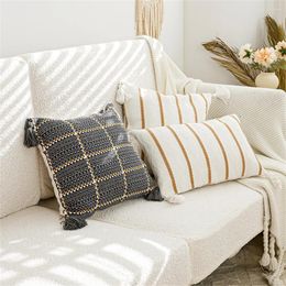 Pillow Ethnic Style Throw Craft Seat Cover Stripe Tassel Living Room Bedroom Decoration Knitted Case