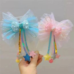 Hair Accessories 4Pcs/Lot Sequins Tassel Princess Streamer Bow Clips Stars Mesh Hairpin Candy Glitter Grips Girls Barrettes