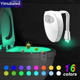 Night Lights Smart PIR Motion Sensor Toilet Seat Night Light USB Rechargeable Bathroom LED Toilet Light 16/8 Colors Waterproof WC Backlight P230331