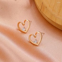 Stud Earrings Earring Women Heart Woman Pendant Hollow Ladies Fashion Jewellery Lady Elegant Gold Colour Trendy Zinc Alloy Kolczyki