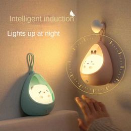 Night Lights LED Night Light Smart Human Sensing Sleep Lamp Cute Pet USB Charging Atmosphere Room Bedside Lamp Creative Silicone Lighting Dec P230331