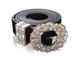 Luxury Designer Big Strass Belts For Women Black Leather Waist Jewelry Gold Chain Belt Rhinestone Diamond Fashion1614688