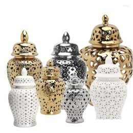 Decorative Objects Figurines Vintage Ceramic General Jar Openwork Jars Small Golden Ginger Porcelain Crafts Orn Dhwvq