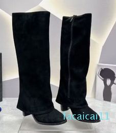 Leather Boots Fashion Letter Genuine Leather Double Layer Sewn Zipper High Heels Show Party Martin Boots