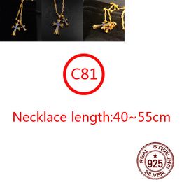 C81 S925 Sterling Silver Necklace Personalized Fashion Punk Hip Hop Style Jewelry Gold Plated Chain Set with Blue Diamond Cross Flower Letter Shape Gift for Lover