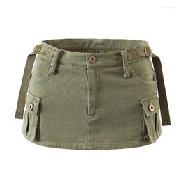 Women's Shorts Summer Military Cargo Denim Skirt With Belt Sexy Low Waist Cotton Slim Fit Mini Female