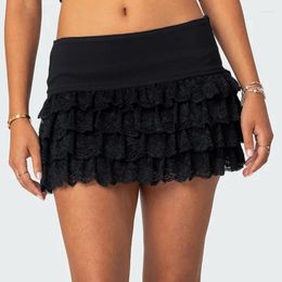 Skirts Women High Waist Multi-layers Pleated Skirt Retro Ruffle Lace Mini 90s Vintage Fairy Coquette Y2K Short Streetwear