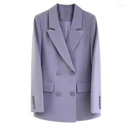 Women's Suits Taro Purple Women Blazer England Style Elegant Double Breasted Full Sleeve Jacket Coat Chic Woman Clothes