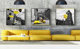 Nordic Style Black White Posters and Prints Yellow Motorcycle Balloon Umbrella Canvas Art Painting Wall Picture for Living Room3173881