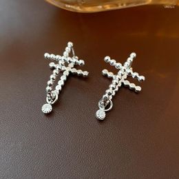 Dangle Earrings European And American Personality Real Gold Plating Zircon Cross Ear Buckle Niche Design Senior Sense Simple Ins Ac