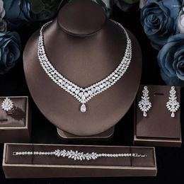 Necklace Earrings Set Fashion Cubic Zirconia 4PCS Wedding Bridal Jewellery UAE Dubai White CZ Bracelet Ring