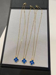 Brand Luxury Limited Edition Clover Designer Pendant Necklaces Womens 18K Gold Blue Stone Diamond Crystal Elengant Flower Choker Necklace Jewellery