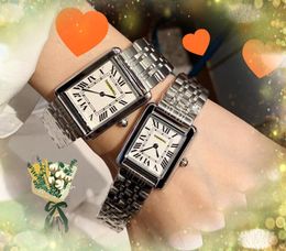 Luxury square roman dial watches lovers women Quartz Movement rose gold silver case chain clock bracelet two pins cute popular auto date watch Montre de Luxe Gifts
