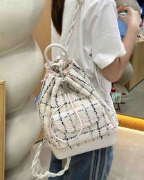 Designer backpack women backpack girl school bag designer shoulder bag purse white tweed fashion stripe design drawstring closure