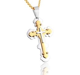 Punk Rock Stainless Steel Jesus Bible Necklace Lords Cross Crucifix Mens Jewellery Gold Silver-Two Tone for Birthday Gifts