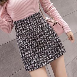 Skirts Women's Tweed Skiing Spring Autumn High Waist Slim Fit A-line Double Layer Mini Skiing Elegant Korea White Black Skiing 230403