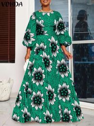Casual Dresses VONDA 2023 Summer Dress Women Long Lantern Sleeve Maxi Sundress Bohemian Floral Printed Robe Vestidos