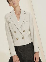 Women's Suits Blazers Autumn Double-Breasted Short Suit Fashion Light Luxury Cotton And Linen High Quaity Jacket Female B/C