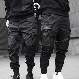Summer Joggers Men Black Tactics Cargo Pants Hip Hop Streetwear Pencil Sweatpants Ribbon Pocket Trousers Elastic Waist Men's Plus Size 5XL
